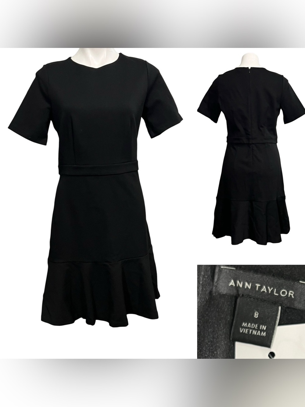 Ann Taylor dress sz 8 Black Short-Sleeve A-line stretch fall career church